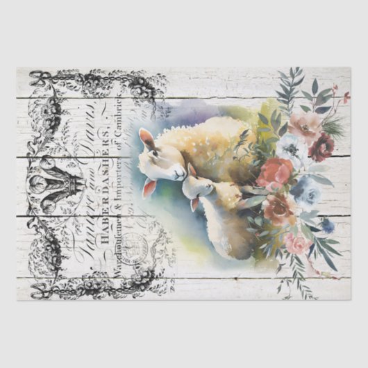 Frans Land Floral Hampshire Sheep Tissuepapier (Voorkant)