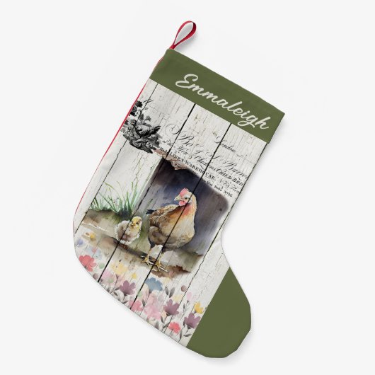 Frans Land Floral Plymouth Rock Chickens Kleine Kerstsok (Voorkant (Hangend))