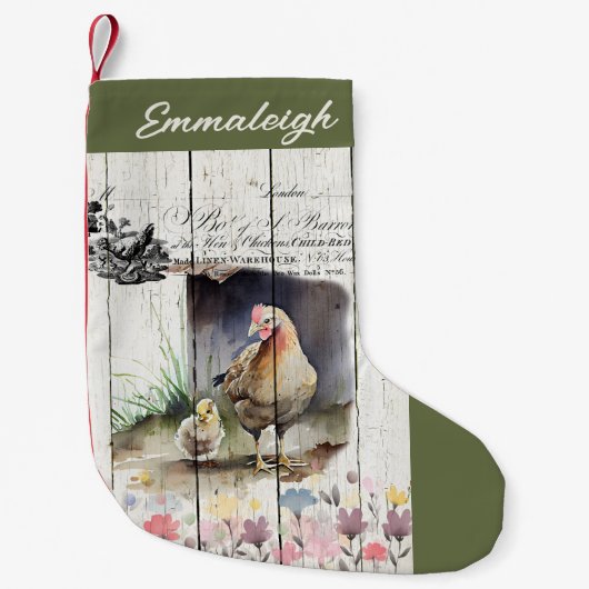 Frans Land Floral Plymouth Rock Chickens Kleine Kerstsok (Voorkant)