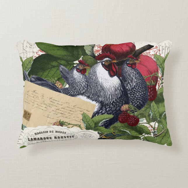  Frans Land Kitchen Chickens Collage Decoratief Kussen (Voorkant)