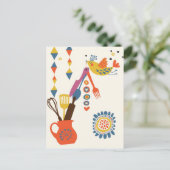 Frans Land Kitchen - gereedschap op floraal. Briefkaart (Staand voorkant)