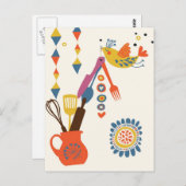 Frans Land Kitchen - gereedschap op floraal. Briefkaart (Voorkant / Achterkant)