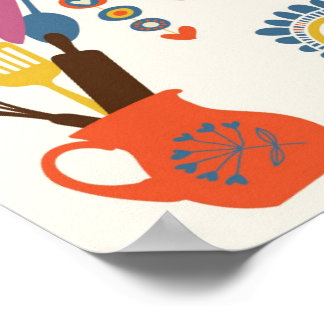 Frans Land Kitchen - gereedschap op floraal. Poster