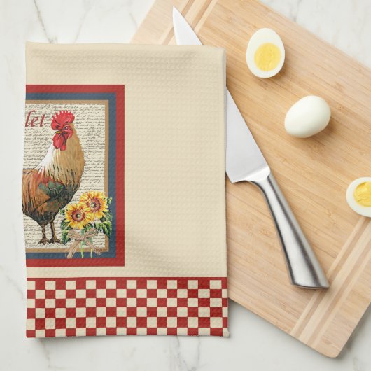 Frans Land Kitchen Rooster Red Checkerboard Theedoek (Quarter Fold)