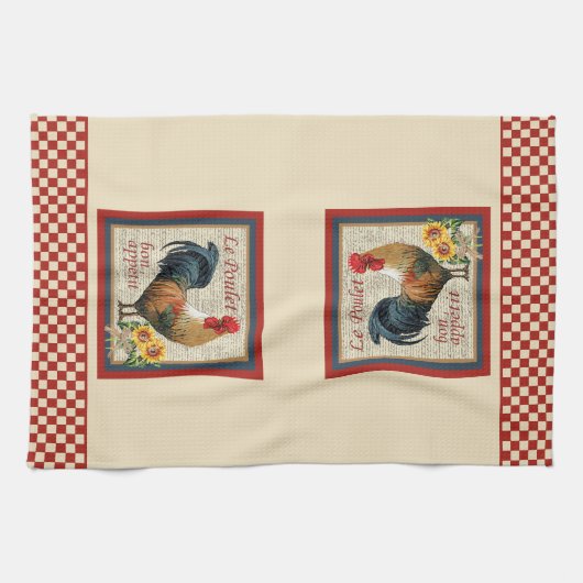 Frans Land Kitchen Rooster Red Checkerboard Theedoek (Horizontaal)