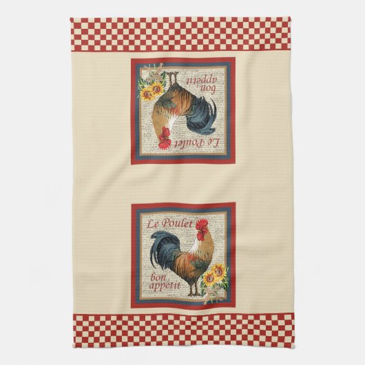 Frans Land Kitchen Rooster Red Checkerboard Theedoek (Verticaal)