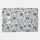 Frans land met blauwe bloemen monogram Theedoek (Horizontaal)