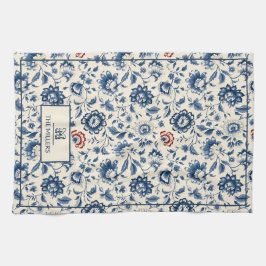 Frans land met blauwe bloemen monogram Theedoek
