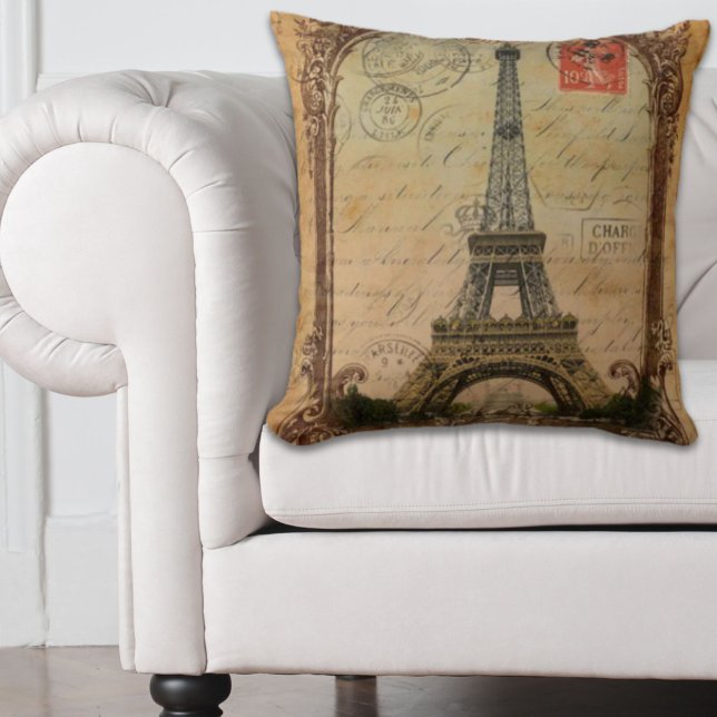 frans land moderne  parijs eiffeltoren kussen (french country modern vintage paris eiffel tower throw pillow)
