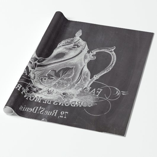 frans land paris tea partij chalkboard teapot cadeaupapier (Uitgerold)