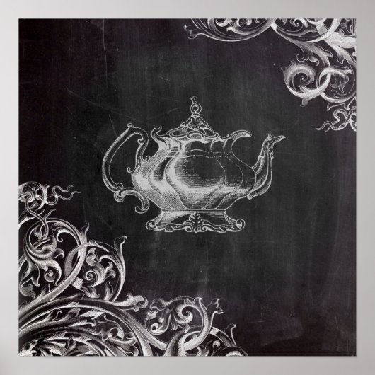 frans land paris tea partij chalkboard teapot poster (Voorkant)