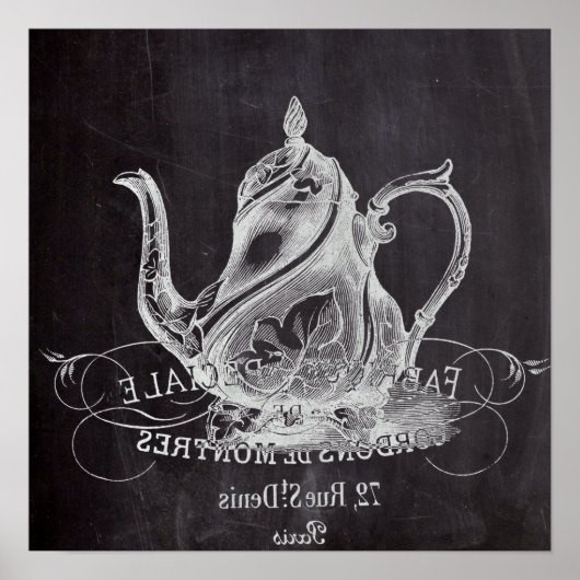 frans land paris tea partij chalkboard teapot poster (Voorkant)