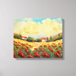 Frans land rode papavers impressionistische canvas afdruk