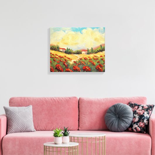 Frans land rode papavers impressionistische canvas afdruk (Insitu (Woonkamer))