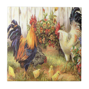 Frans Land Rooster Hen Ceramic Tile Tegeltje