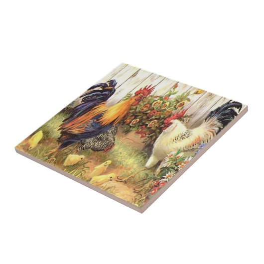 Frans Land Rooster Hen Ceramic Tile Tegeltje (Zijkant)