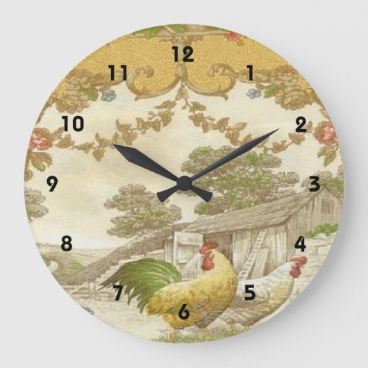 Frans Land Rooster Hen Chicken Coop Clock Grote Klok (Voorkant)
