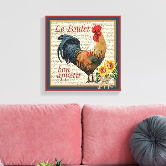 Frans Land Rooster Le Poulet en Bon Appetit Canvas Afdruk (Insitu (Woonkamer))