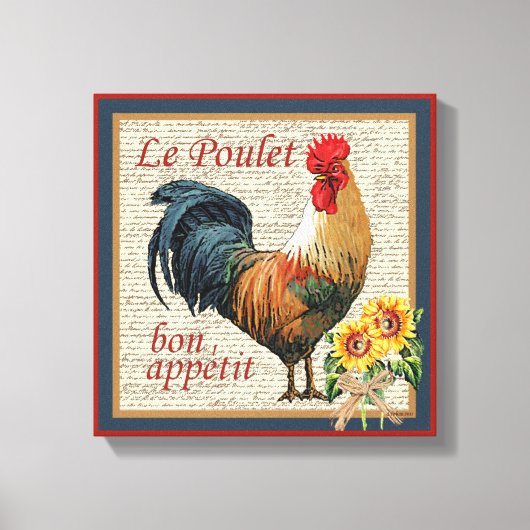 Frans Land Rooster Le Poulet en Bon Appetit Canvas Afdruk (Voorkant)