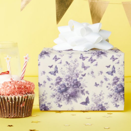 Frans land Toile Fleurie Paarse Vlinders Cadeaupapier (Verjaardagsfeest)
