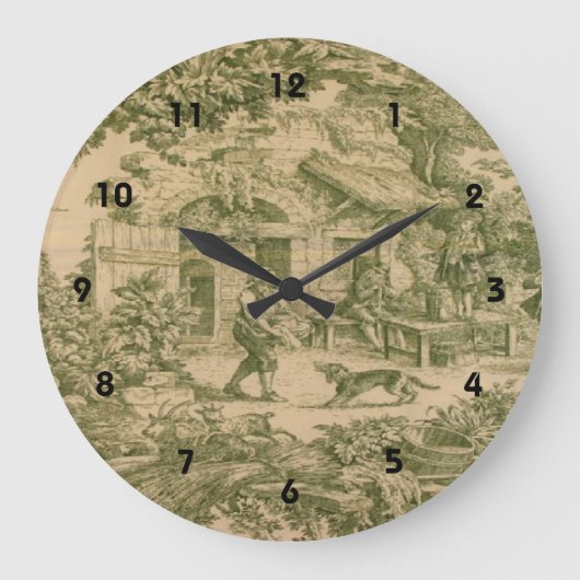Frans land Toile Sage Print Clock Grote Klok (Voorkant)
