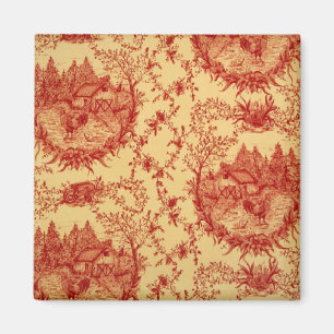 Frans land Toile Schuur Rood/Butter Rooster Magnet
