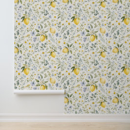 Frans landelijk citroen en wilde bloemen patroon behang