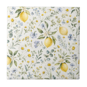 Frans landelijk citroen en wilde bloemen patroon tegeltje