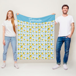Frans landelijk citroenblauw tegelpatroon fleece deken