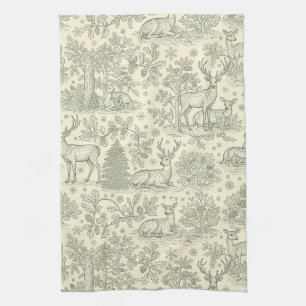 Frans landelijk groen toile hertenpatroon theedoek