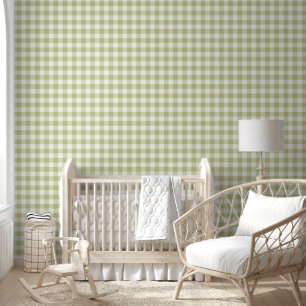 Frans Landelijk Weiland Gingham - saliegroen ruit. Behang