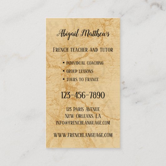 Frans leraar en Visitekaartje met leerlingendiens (Achterkant)