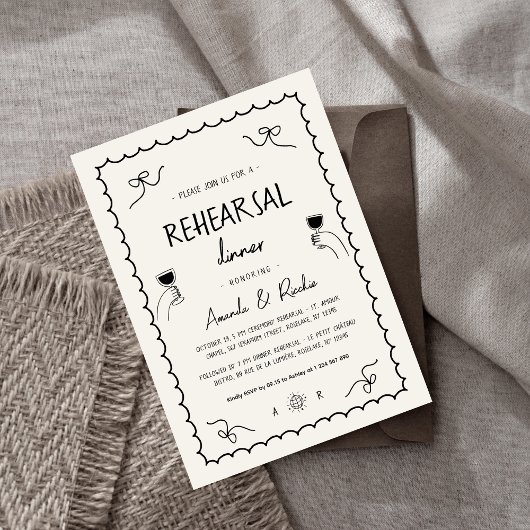 Frans leuk handgetekende grillige repetitie diner kaart