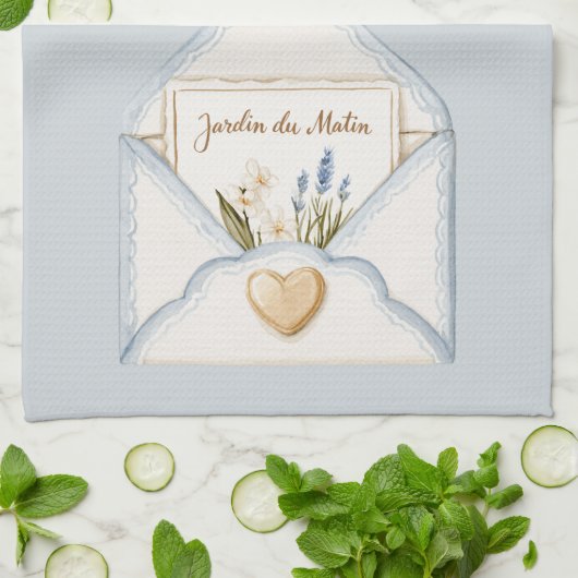 Frans Lichtblauw Crème Envelope Hart Bloem Theedoek (Gevouwen)