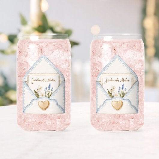 Frans Lichtblauwe Crème Envelope Hart Bloem Blikvorm Glas (Insitu (Huwelijk))