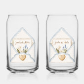 Frans Lichtblauwe Crème Envelope Hart Bloem Blikvorm Glas (Voorkant)