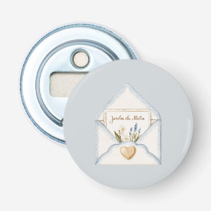 Frans Lichtblauwe Crème Envelope Hart Bloem Button Flesopener