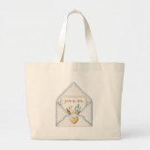 Frans Lichtblauwe Crème Envelope Hart Bloem Grote Tote Bag (Voorkant)