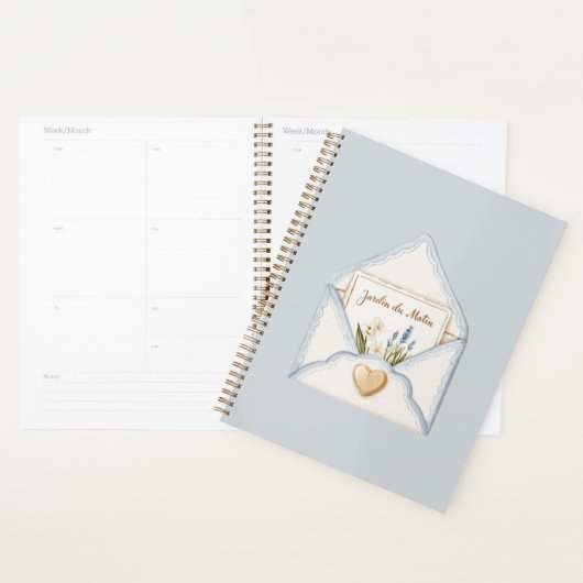 Frans Lichtblauwe Crème Envelope Hart Bloem Planner (Display)