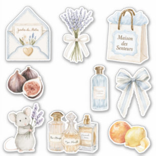 Frans Lichtblauwe Crème Envelope Hart Bloem Sticker