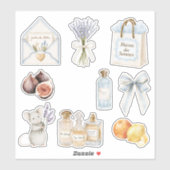 Frans Lichtblauwe Crème Envelope Hart Bloem  Sticker (Vel)