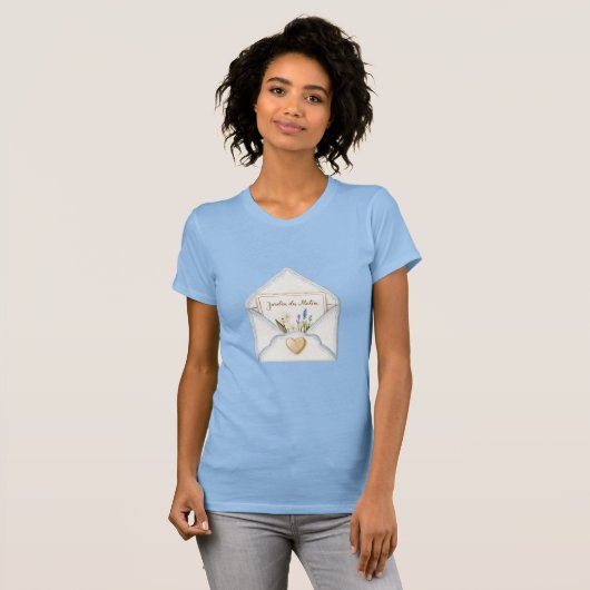 Frans Lichtblauwe Crème Envelope Hart Bloem T-shirt (Voorkant volledig)