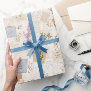 Frans lichtblauwe envelop hart bloem verjaardag cadeaupapier