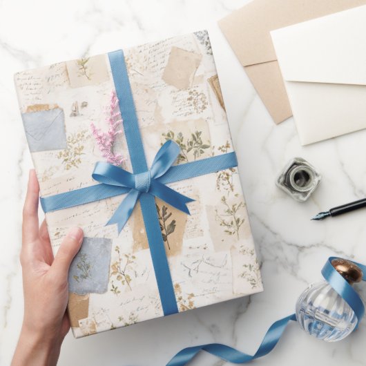 Frans lichtblauwe envelop hart bloem verjaardag cadeaupapier (Geschenken)