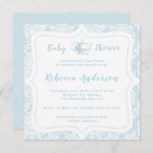  Frans Light Blue Damask Baby shower Tea Kaart (Voorkant / Achterkant)