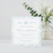  Frans Light Blue Damask Baby shower Tea Kaart (Staand voorkant)