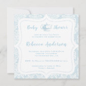  Frans Light Blue Damask Baby shower Tea Kaart (Voorkant)