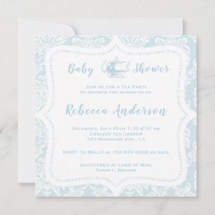 Frans Light Blue Damask Baby shower Tea Kaart