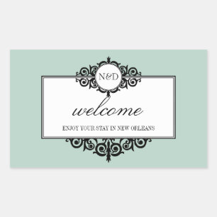 Frans lijst blauw monogram uit de stad geschenkzak rechthoekige sticker