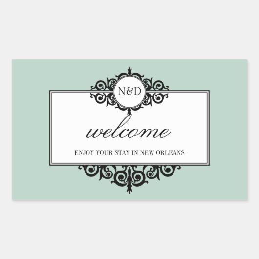 Frans lijst blauw monogram uit de stad geschenkzak rechthoekige sticker (Voorkant)